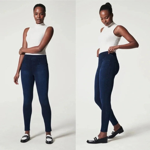 SPANX | Jean ish Ankle Leggings Denim Stretch Pull On Back Pockets - Picture 2 of 8